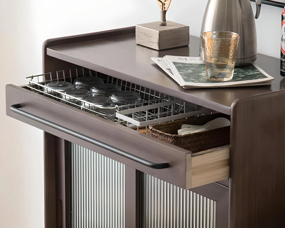 wooden sideboard with glass doors