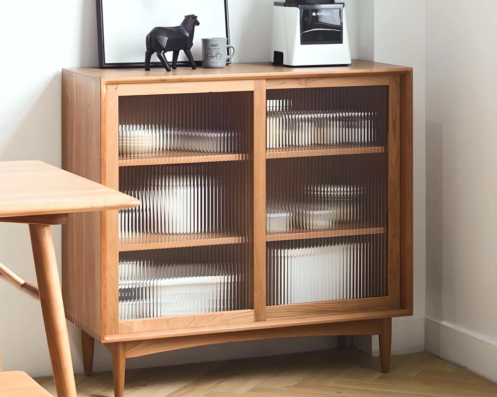 wooden sideboard with glass doors